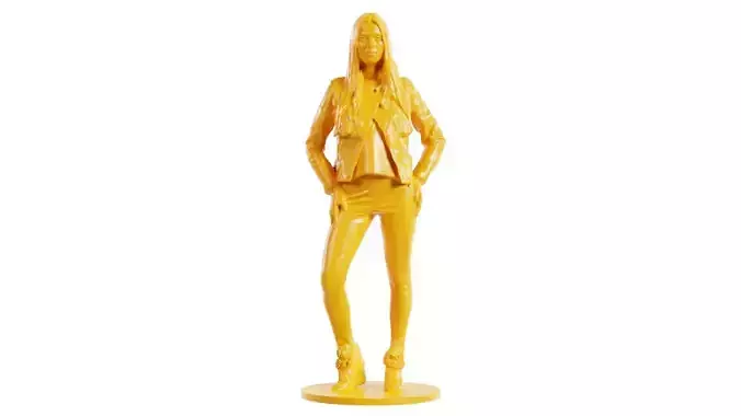 Woman Wearing Leather Outfit Long Hair 3D print model