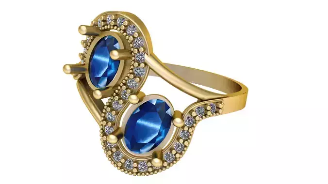 DOLUBLE BULE SAPPHIRE OVAL SHAPE RING 3D PRINTABLE MODEL 3D print model