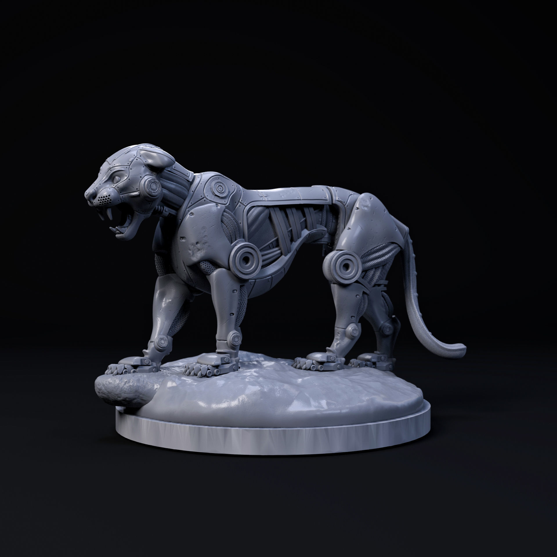 Tiger mecha robot 32mm scale pre-supported animal 3D print model_1