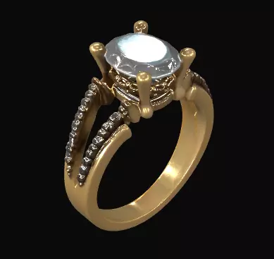 Gold Diamond Ring 3D model_0