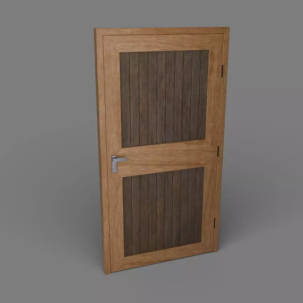 Wooden Door with frame hinges and lock Free low-poly 3D model