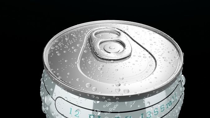 Regular 355ml Beverage Can Open and Closed Tabs with Droplets Low-poly 3D model 5