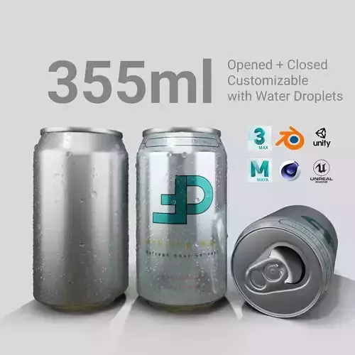 Regular 355ml Beverage Can Open and Closed Tabs with Droplets Low-poly 3D model
