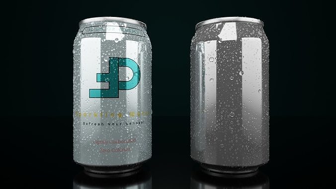 Regular 355ml Beverage Can Open and Closed Tabs with Droplets Low-poly 3D model 4
