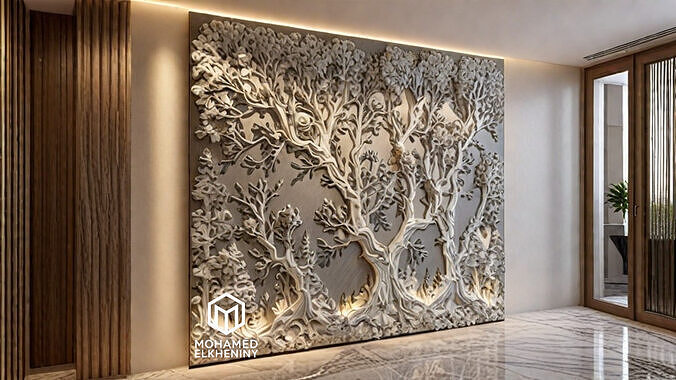 modern panel wall decor set wall relief mural CNC 116 3D model