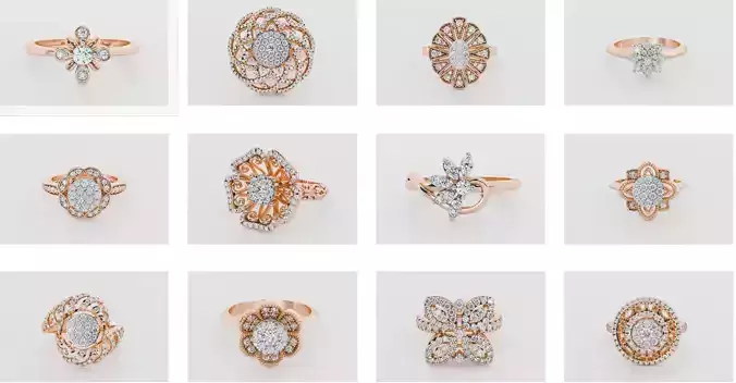 14 Flower diamond rings 3dm stl renders details 3D Model Collection