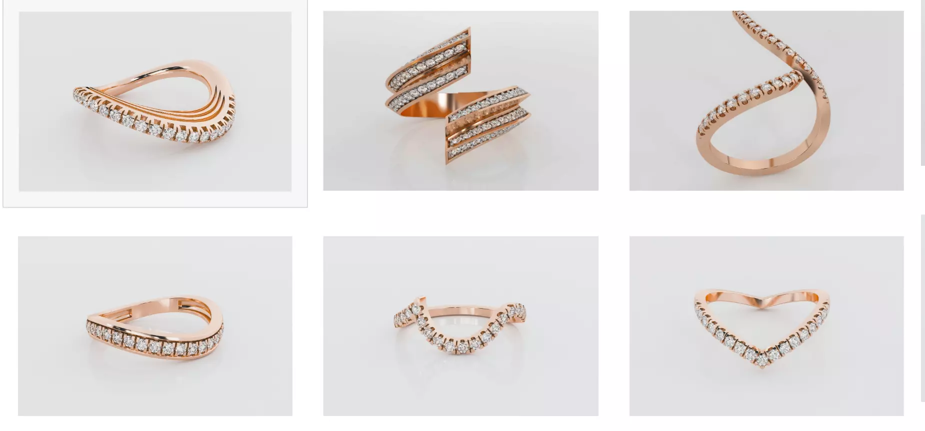 9 Curved Wire Diamond Band Ring 3dm stl obj renders details 3D Model Collection_0