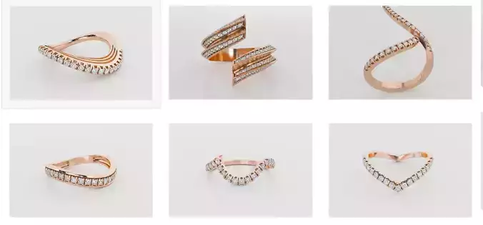9 Curved Wire Diamond Band Ring 3dm stl obj renders details  3D Model Collection