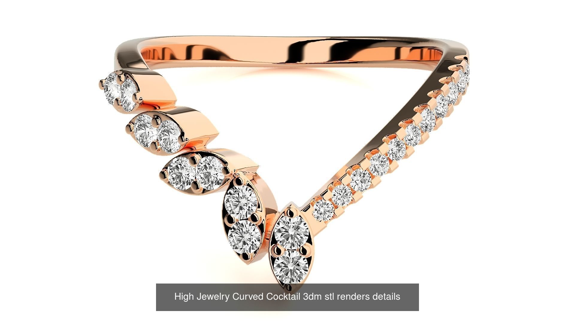 9 Curved Wire Diamond Band Ring 3dm stl obj renders details 3D Model Collection_9