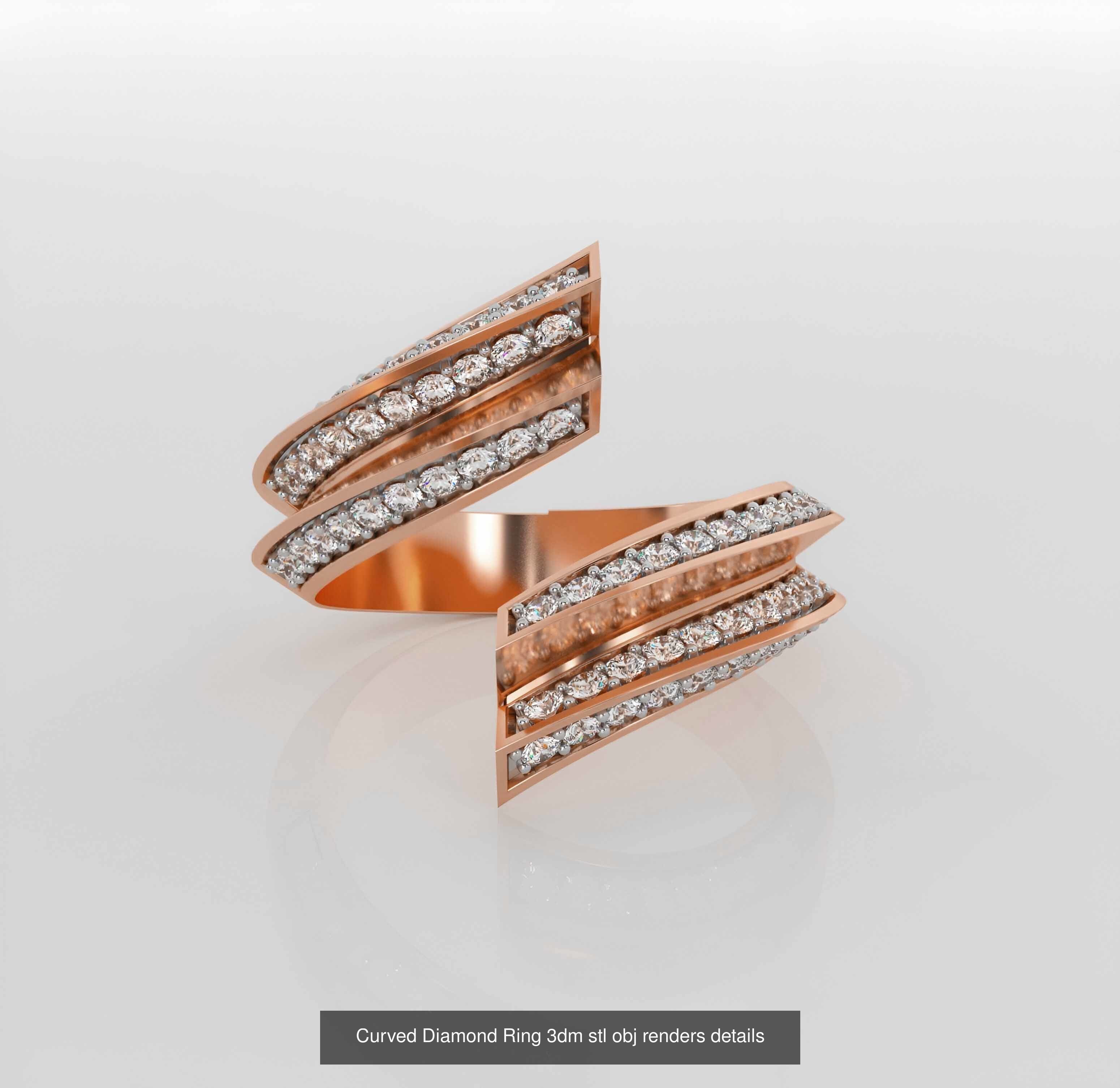 9 Curved Wire Diamond Band Ring 3dm stl obj renders details 3D Model Collection_2