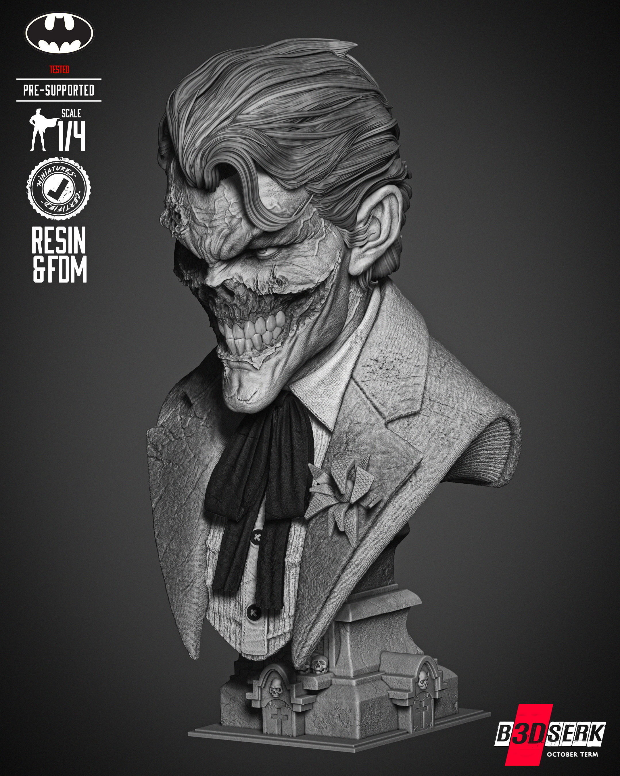 B3DSERK Joker Zombie Bust Portrait 3D print model_30