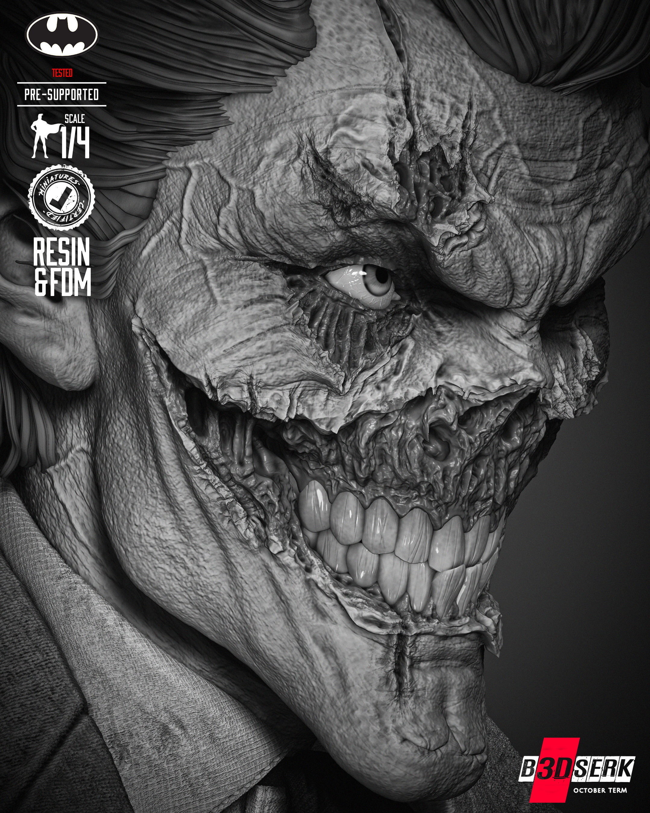 B3DSERK Joker Zombie Bust Portrait 3D print model_27