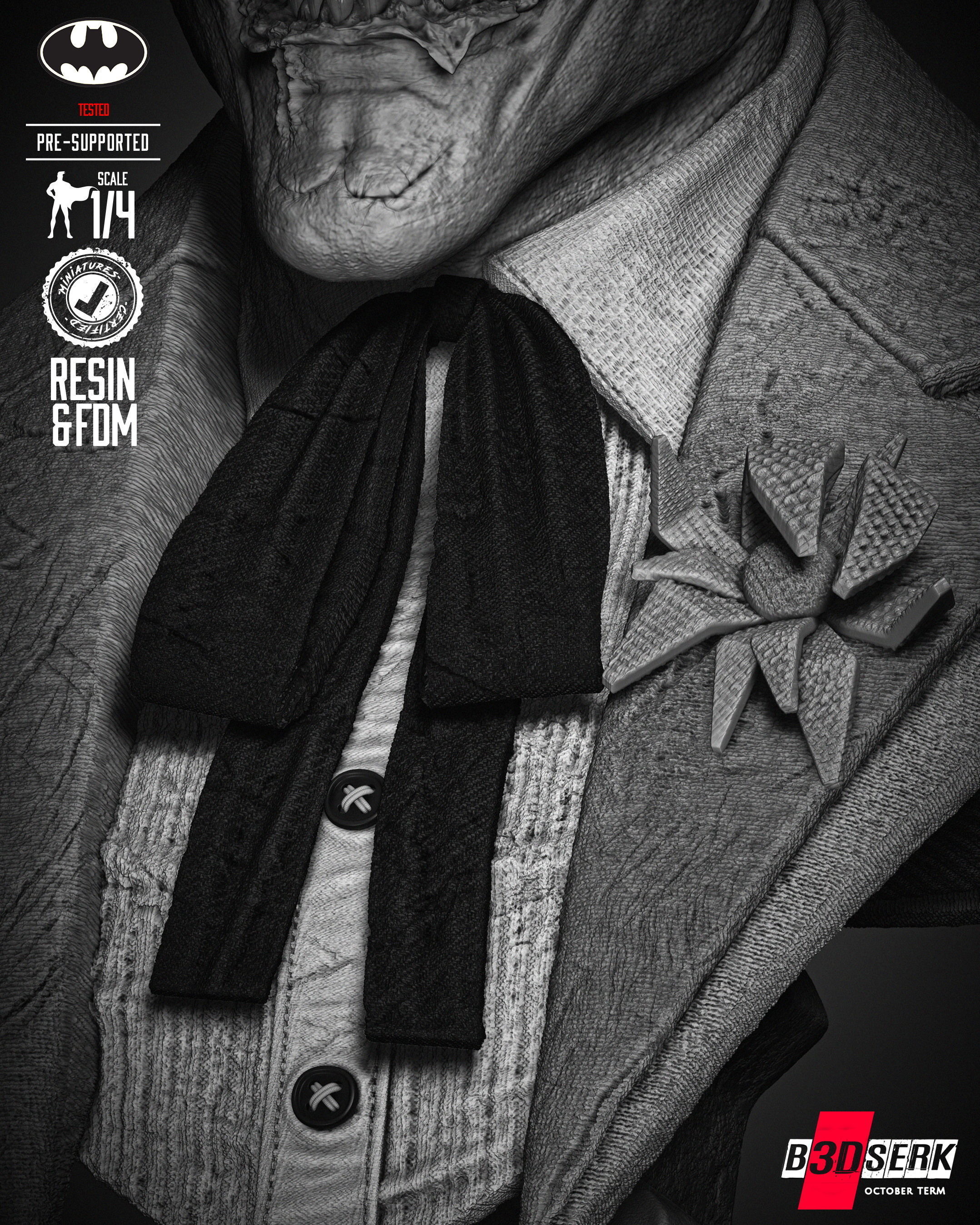 B3DSERK Joker Zombie Bust Portrait 3D print model_48