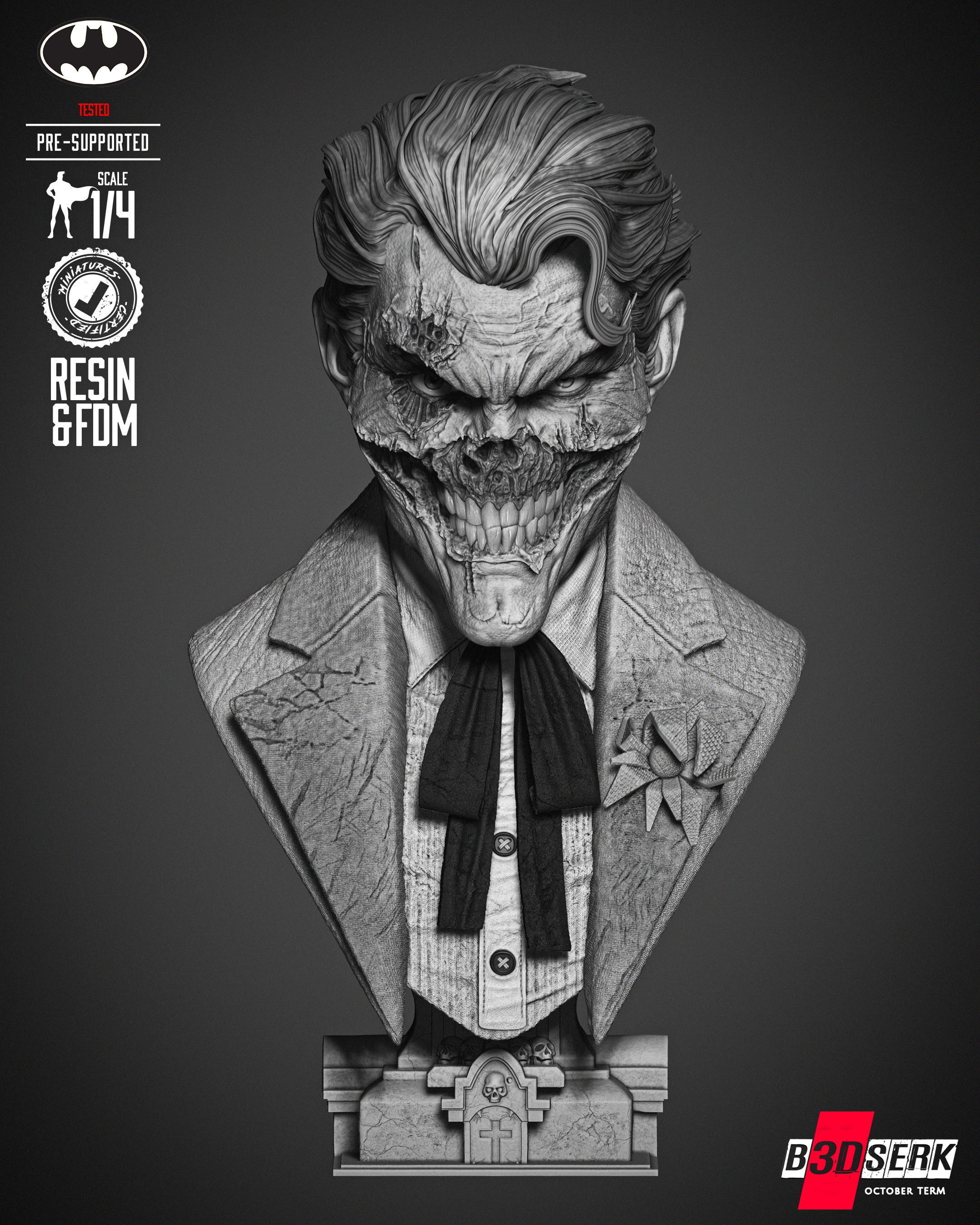 B3DSERK Joker Zombie Bust Portrait 3D print model_33