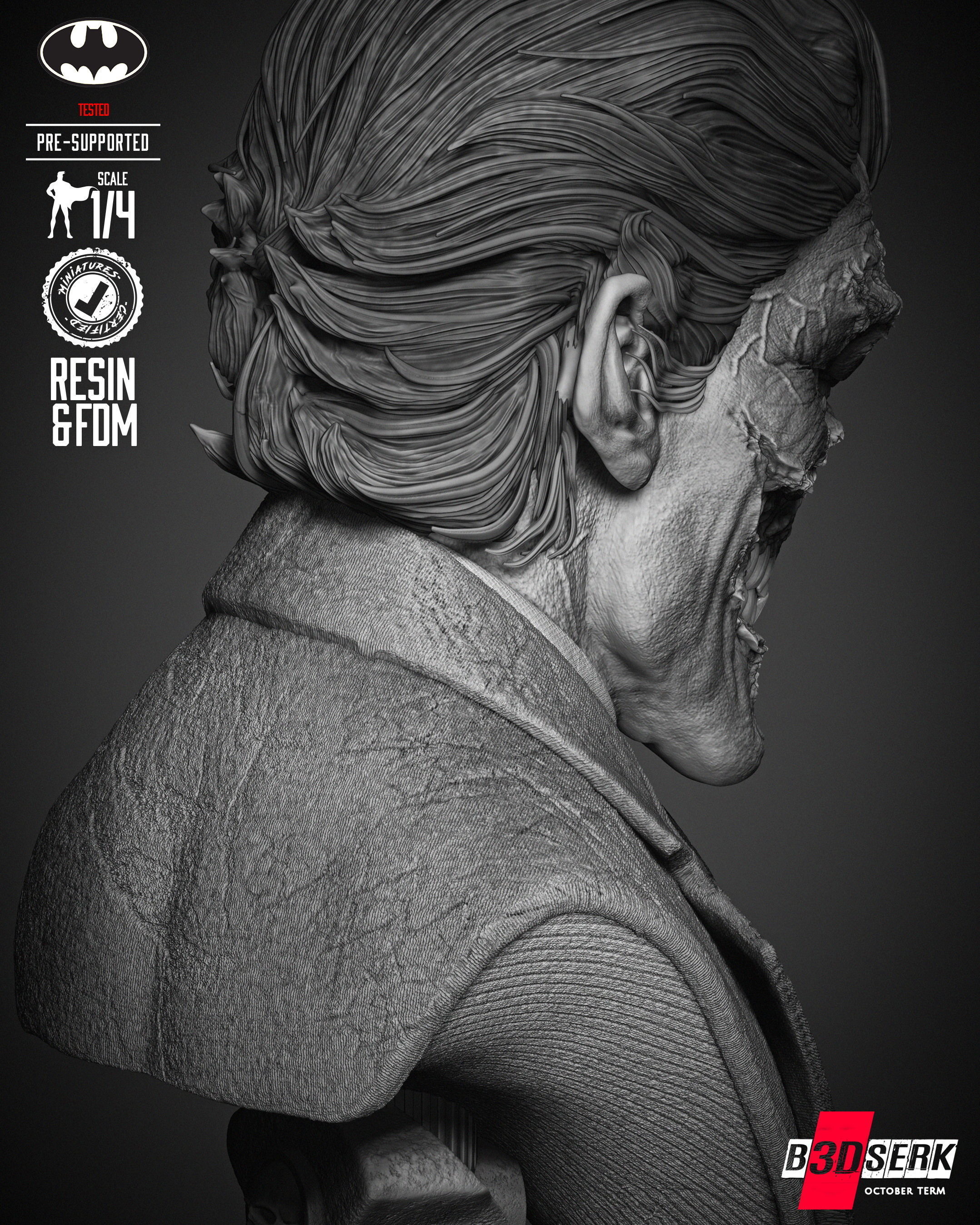B3DSERK Joker Zombie Bust Portrait 3D print model_14