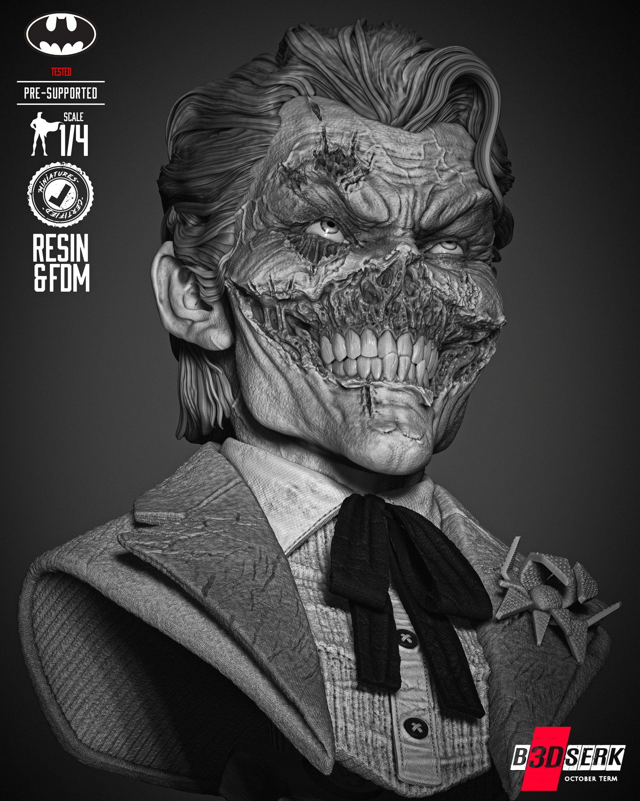B3DSERK Joker Zombie Bust Portrait 3D print model_31