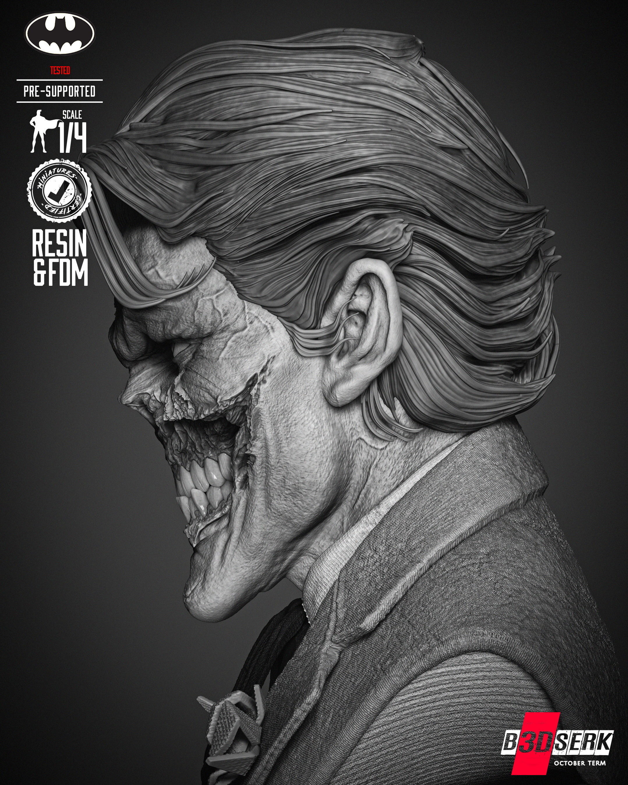 B3DSERK Joker Zombie Bust Portrait 3D print model_44