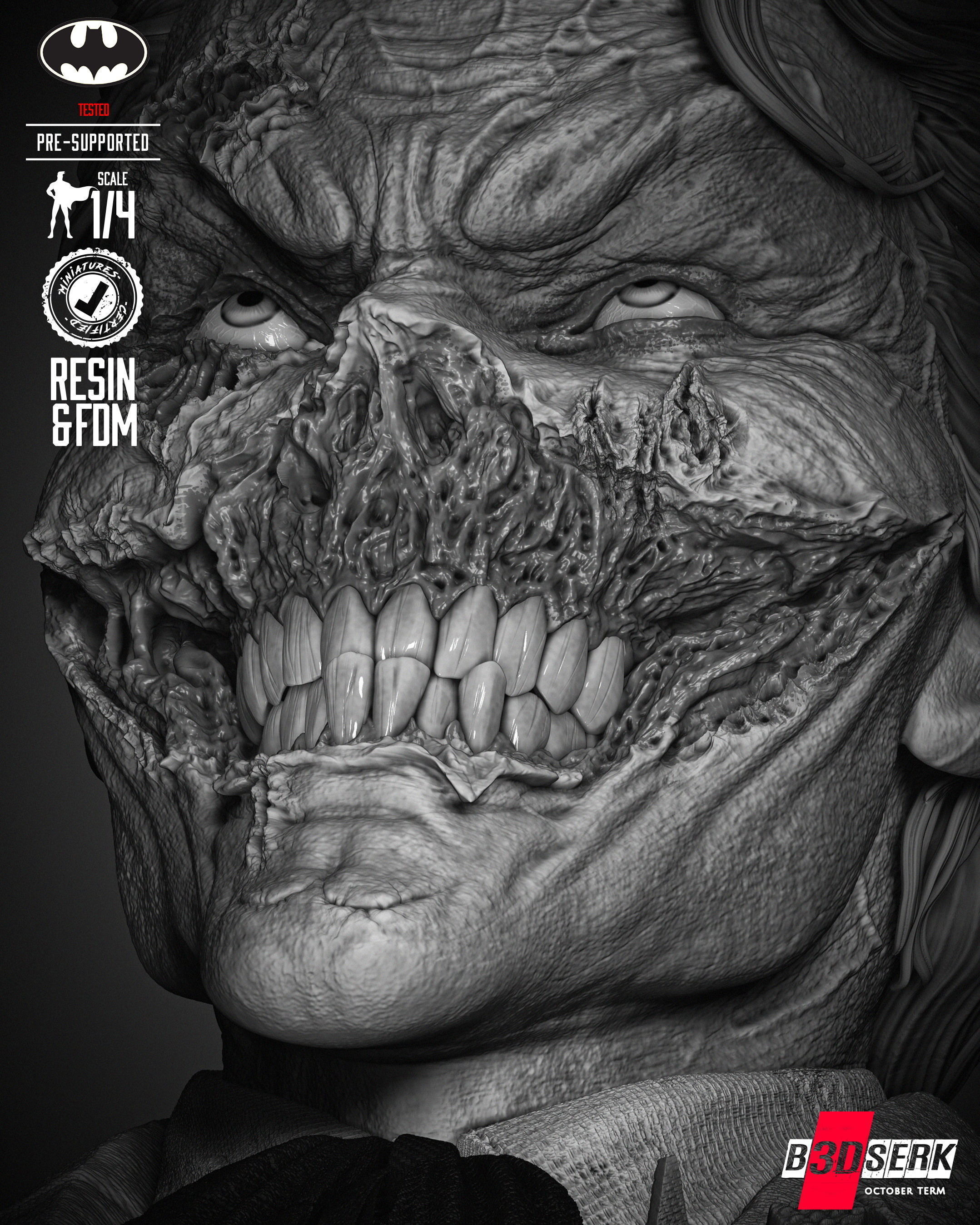 B3DSERK Joker Zombie Bust Portrait 3D print model_35