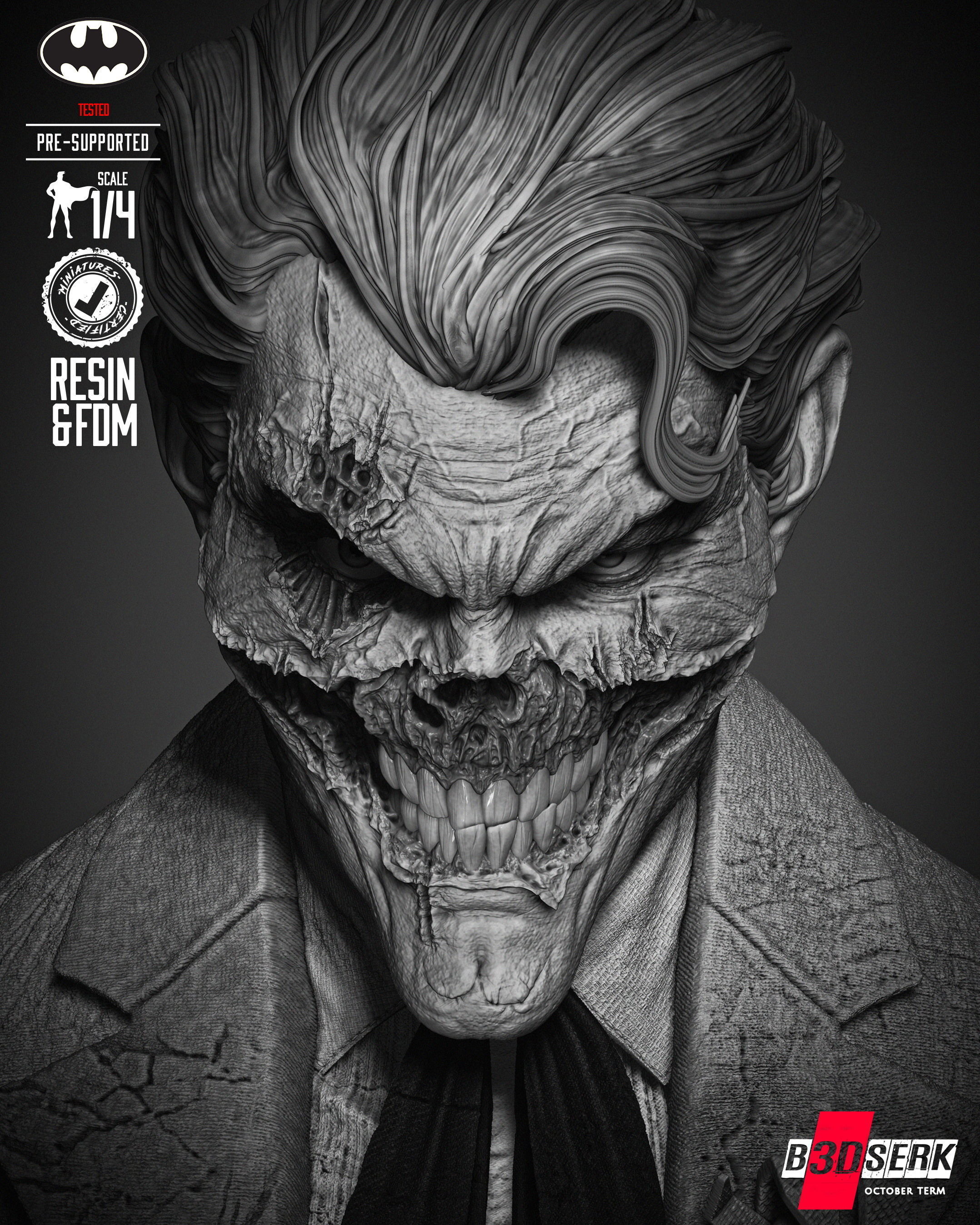 B3DSERK Joker Zombie Bust Portrait 3D print model_40