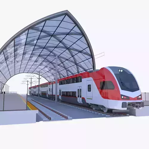Station with Stadler train USA 3D model