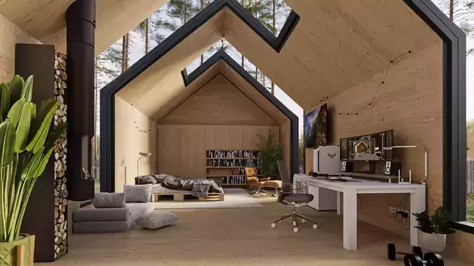 3d artist workspace - full interior scene