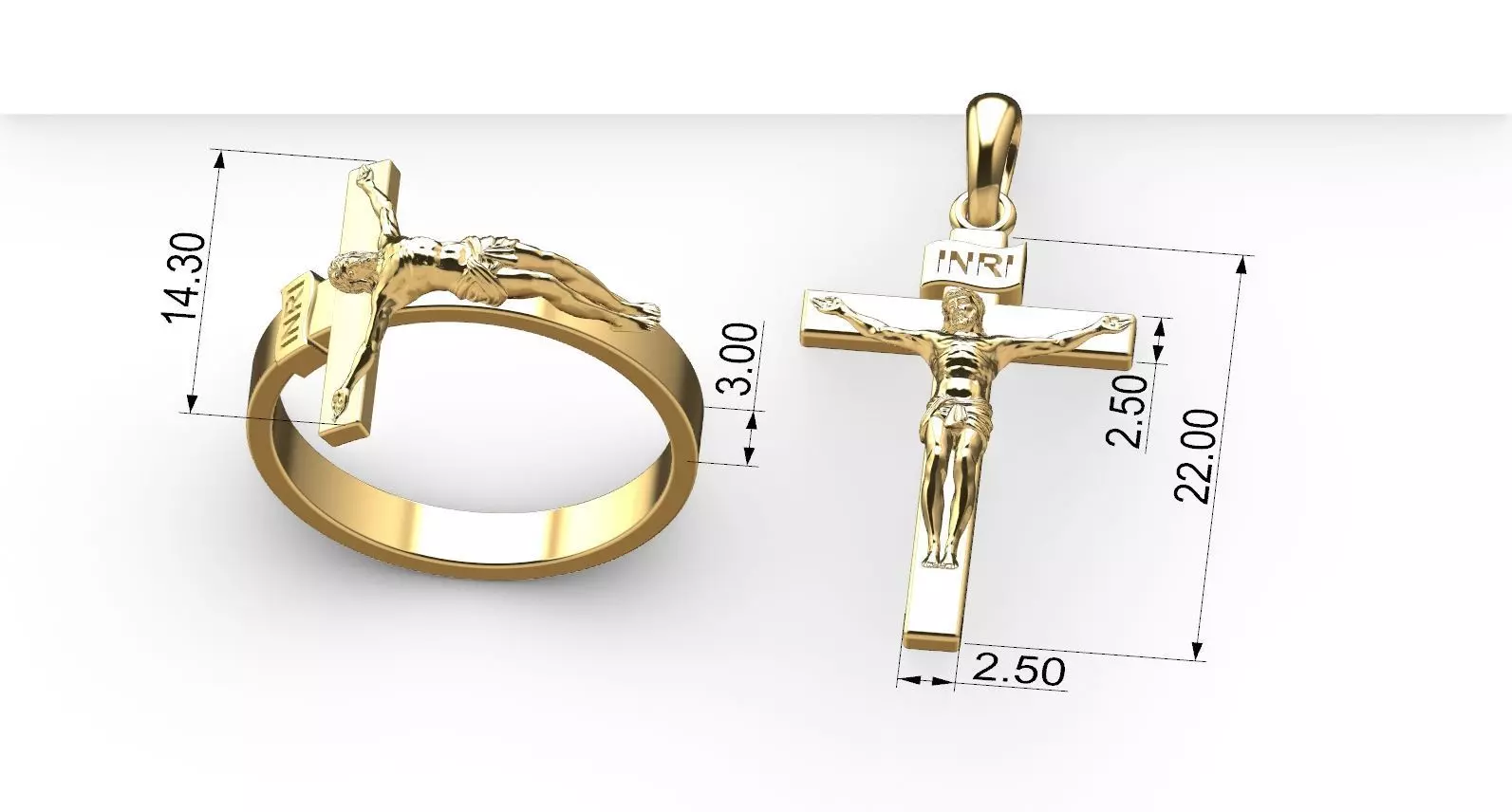 Anel e pingente Crucifixo Jesus 3D print model