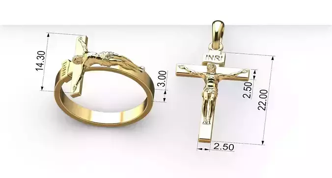 Anel e pingente Crucifixo Jesus