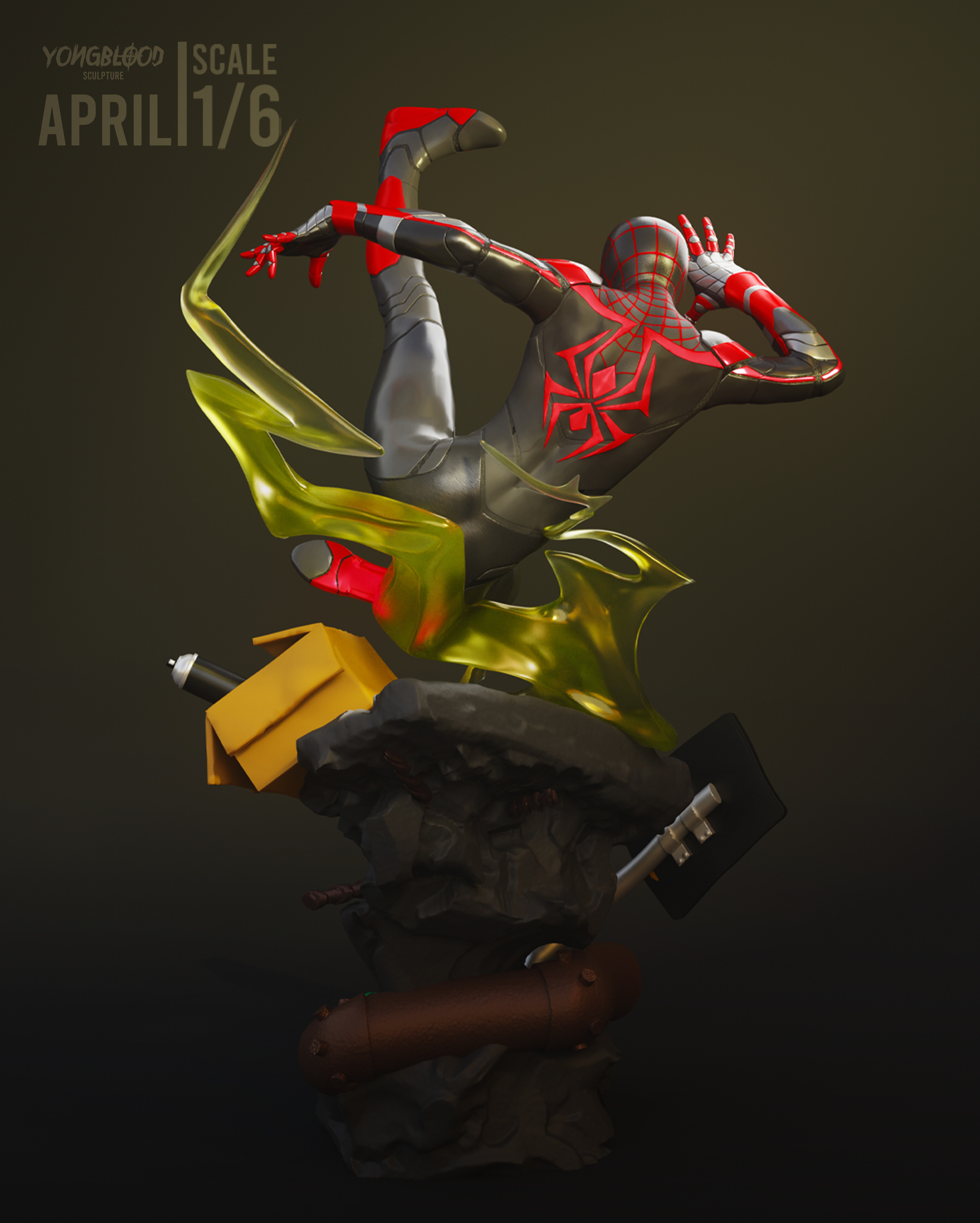 Spiderman Miles Morales - Yongblood Sculpture 3D print model_6