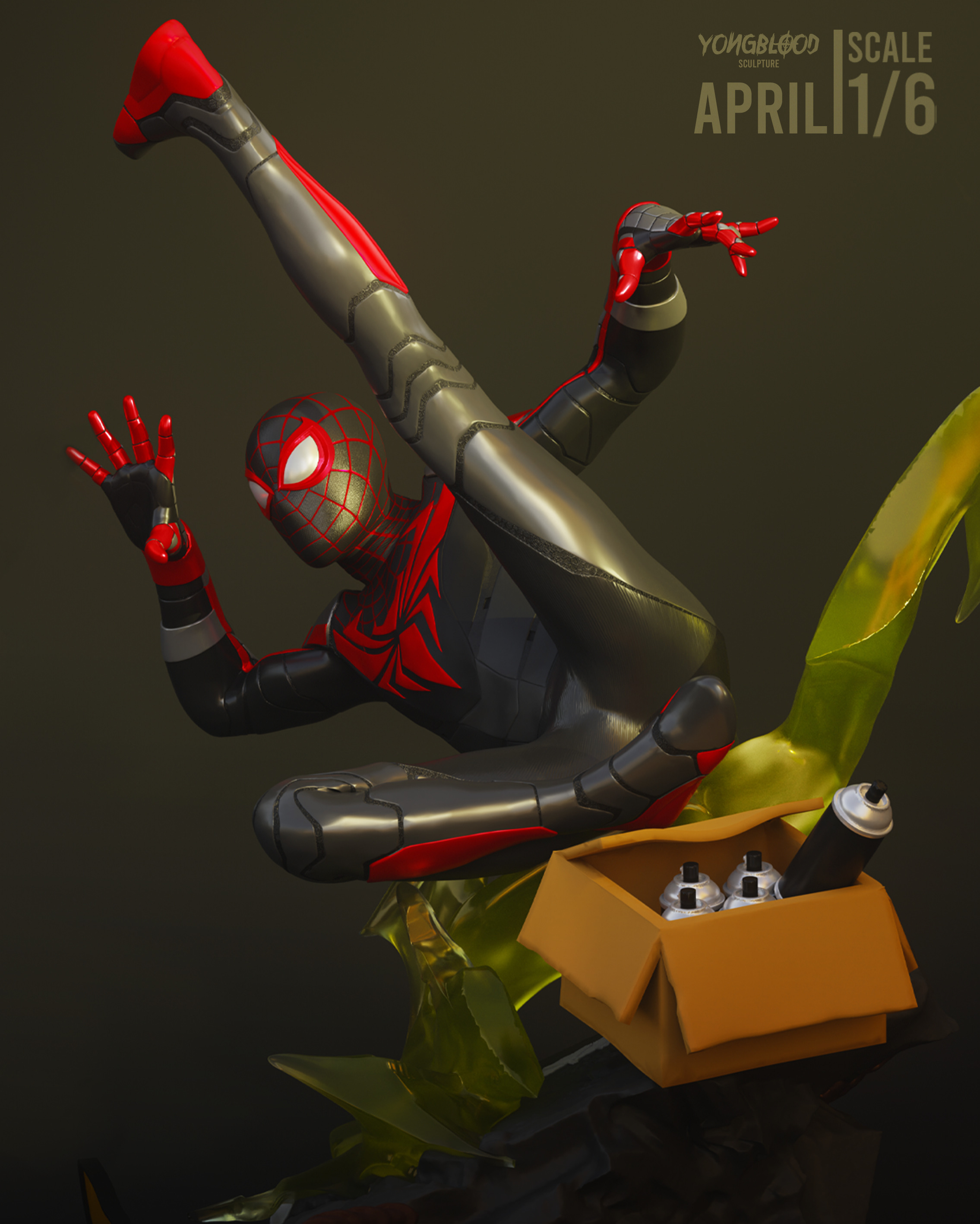 Spiderman Miles Morales - Yongblood Sculpture 3D print model_7