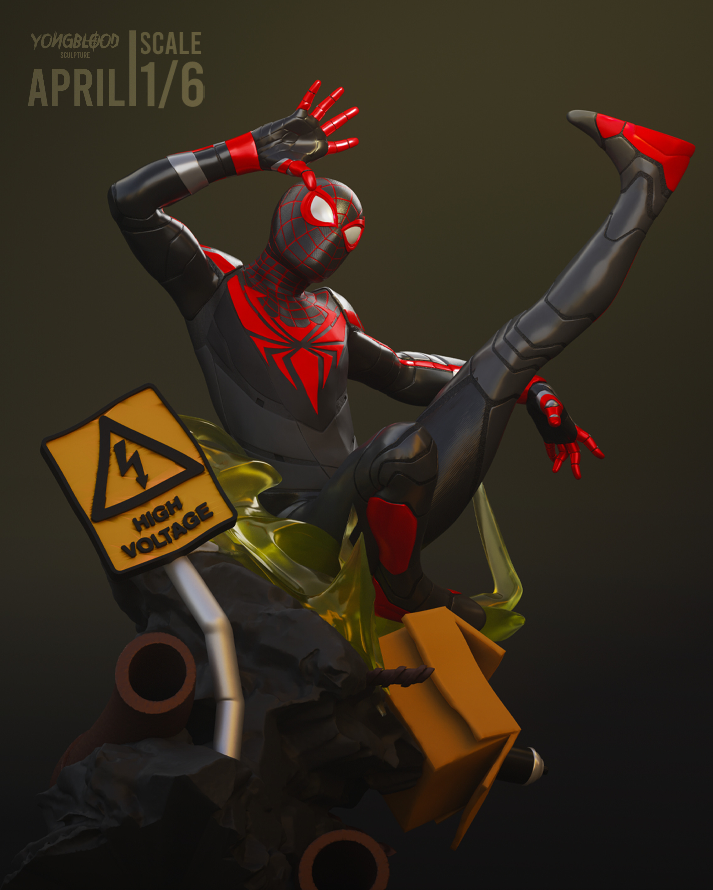 Spiderman Miles Morales - Yongblood Sculpture 3D print model_3