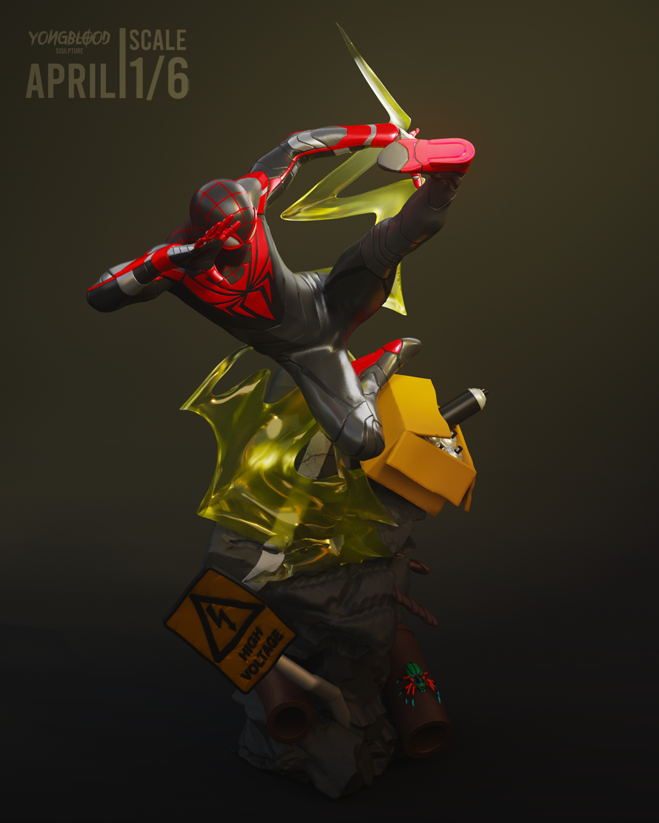 Spiderman Miles Morales - Yongblood Sculpture 3D print model_4