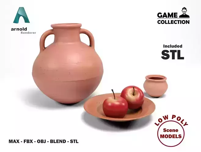 Pottery pack Low-poly 3D model