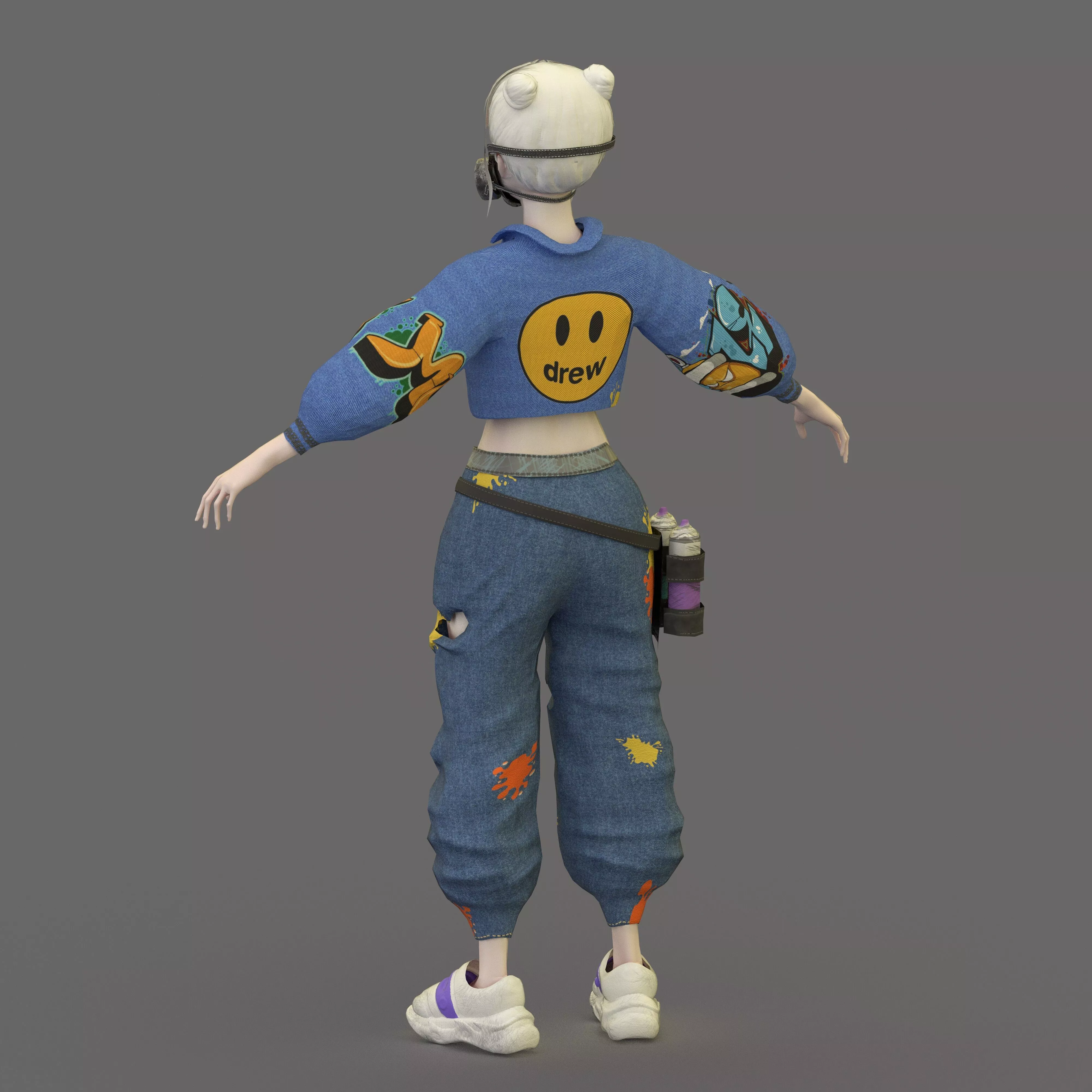 chibi cyberpunk Low-poly 3D model