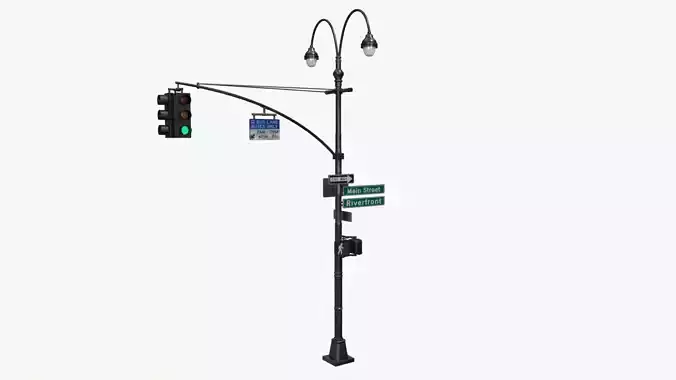 LowPoly Traffic light with street lamp
