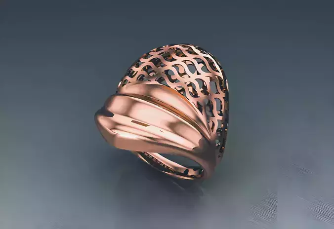 Waveline Wire Mesh Plain gold ring 3D print model