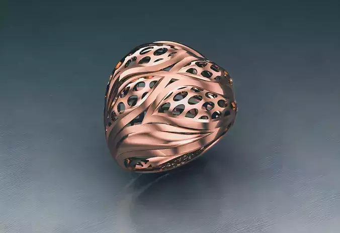 Waveline Wire Mesh Plain gold ring