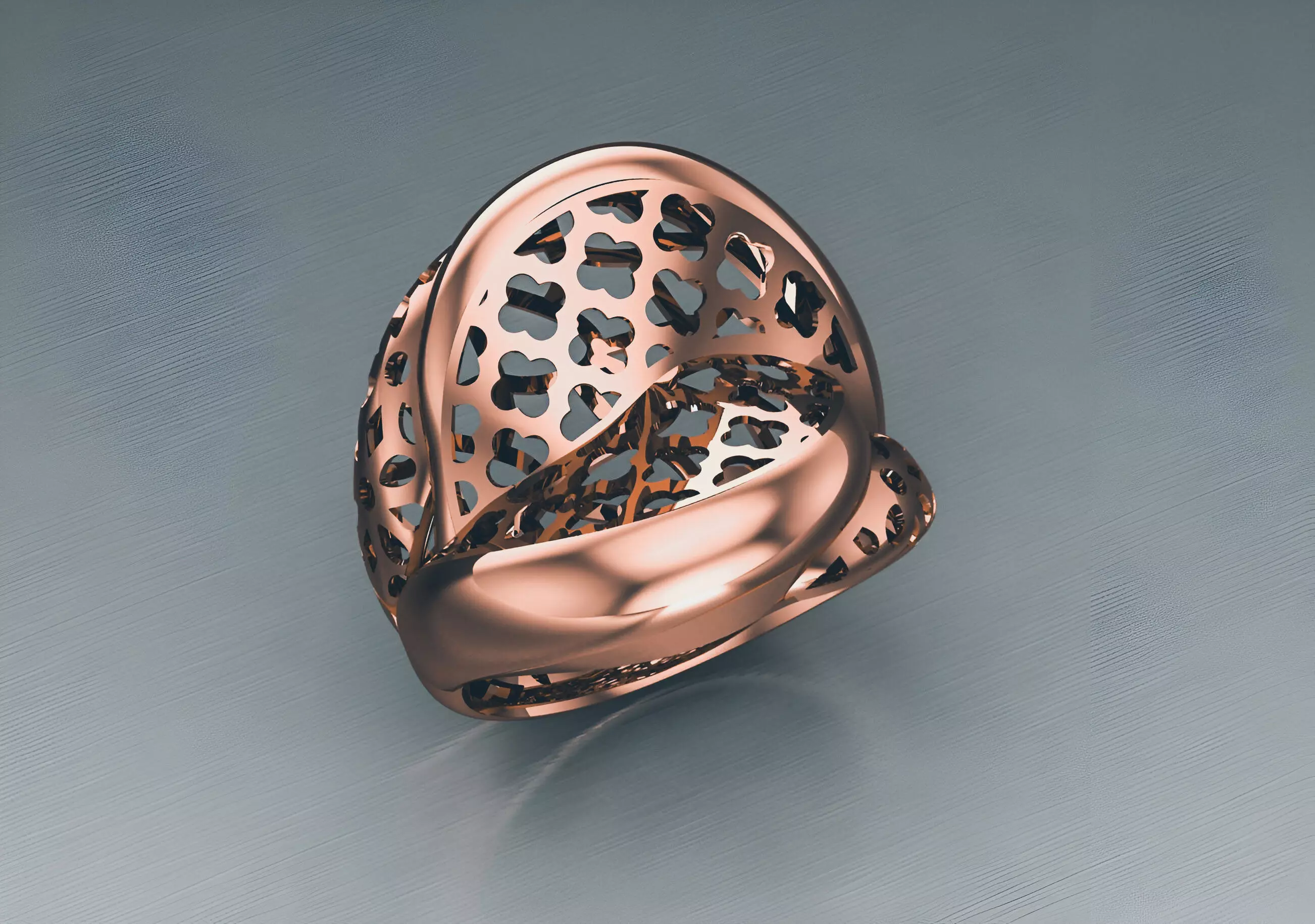 Wire Mesh Flower Plain gold ring 3D print model_0