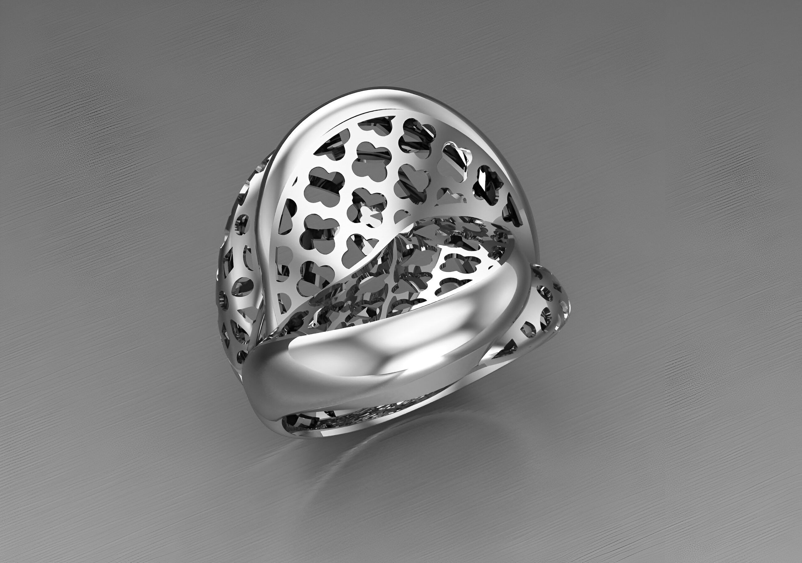 Wire Mesh Flower Plain gold ring 3D print model_2