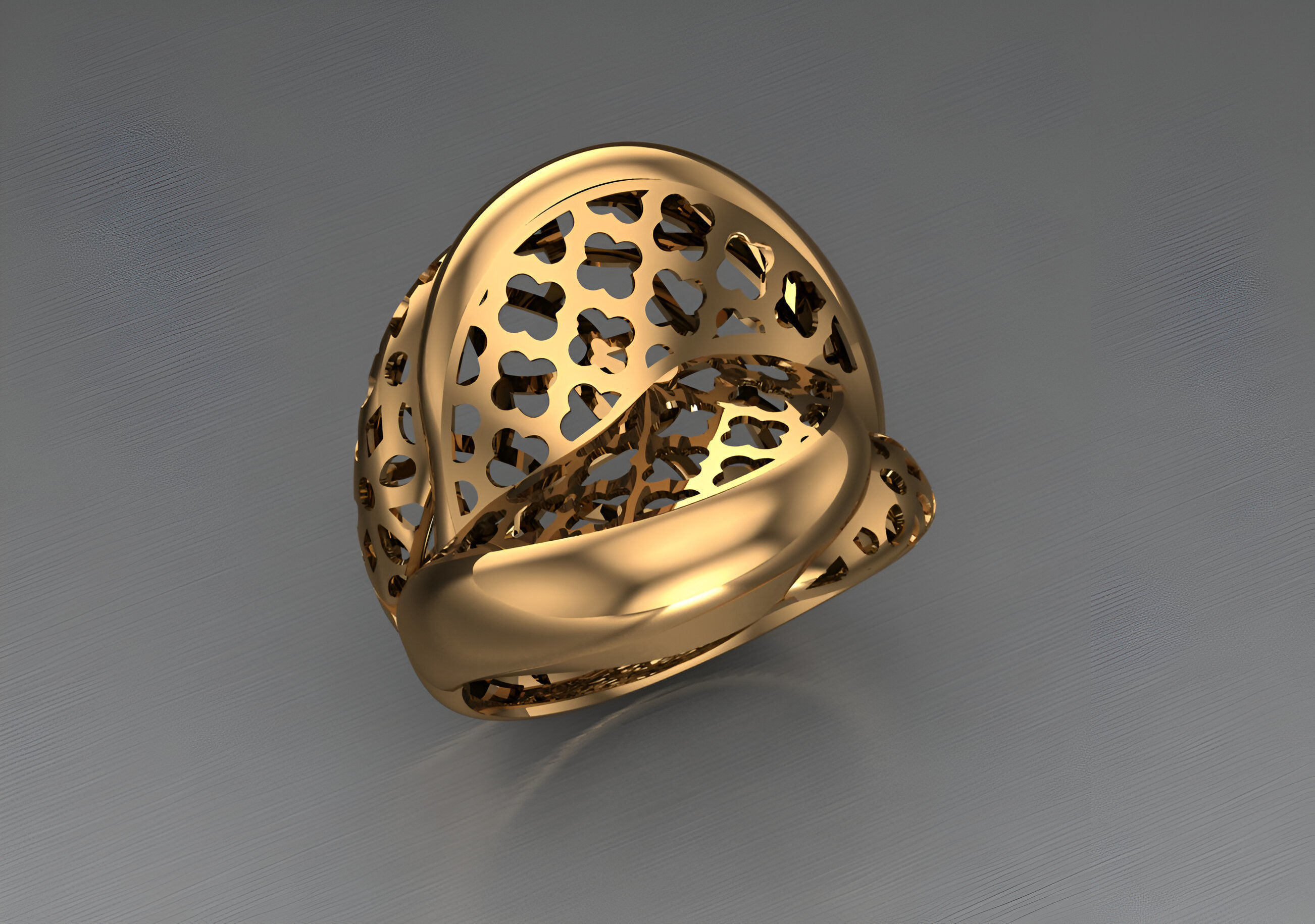Wire Mesh Flower Plain gold ring 3D print model_1