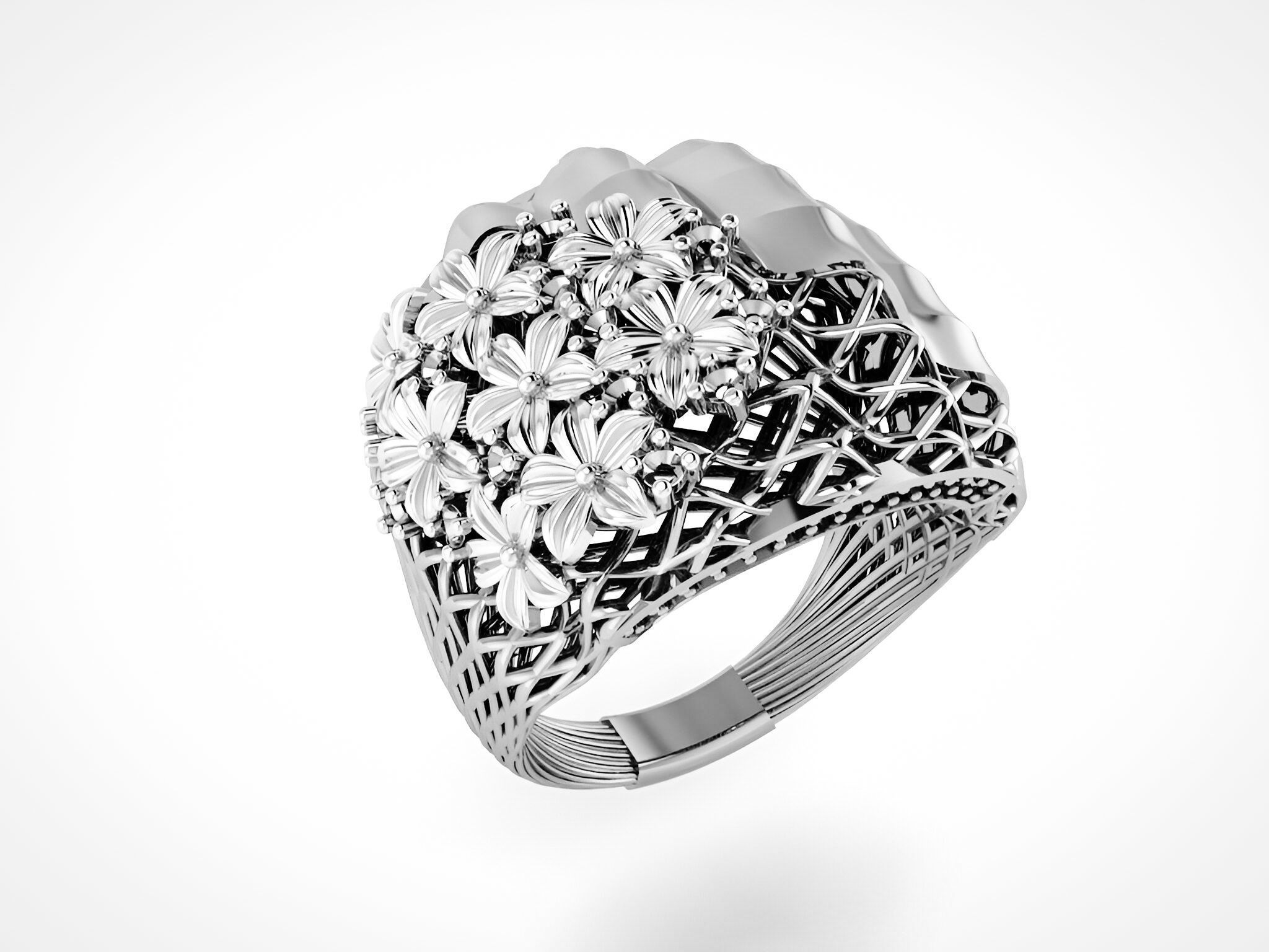 Flower Bookey Wire Mesh Plain gold ring 3D print model_2