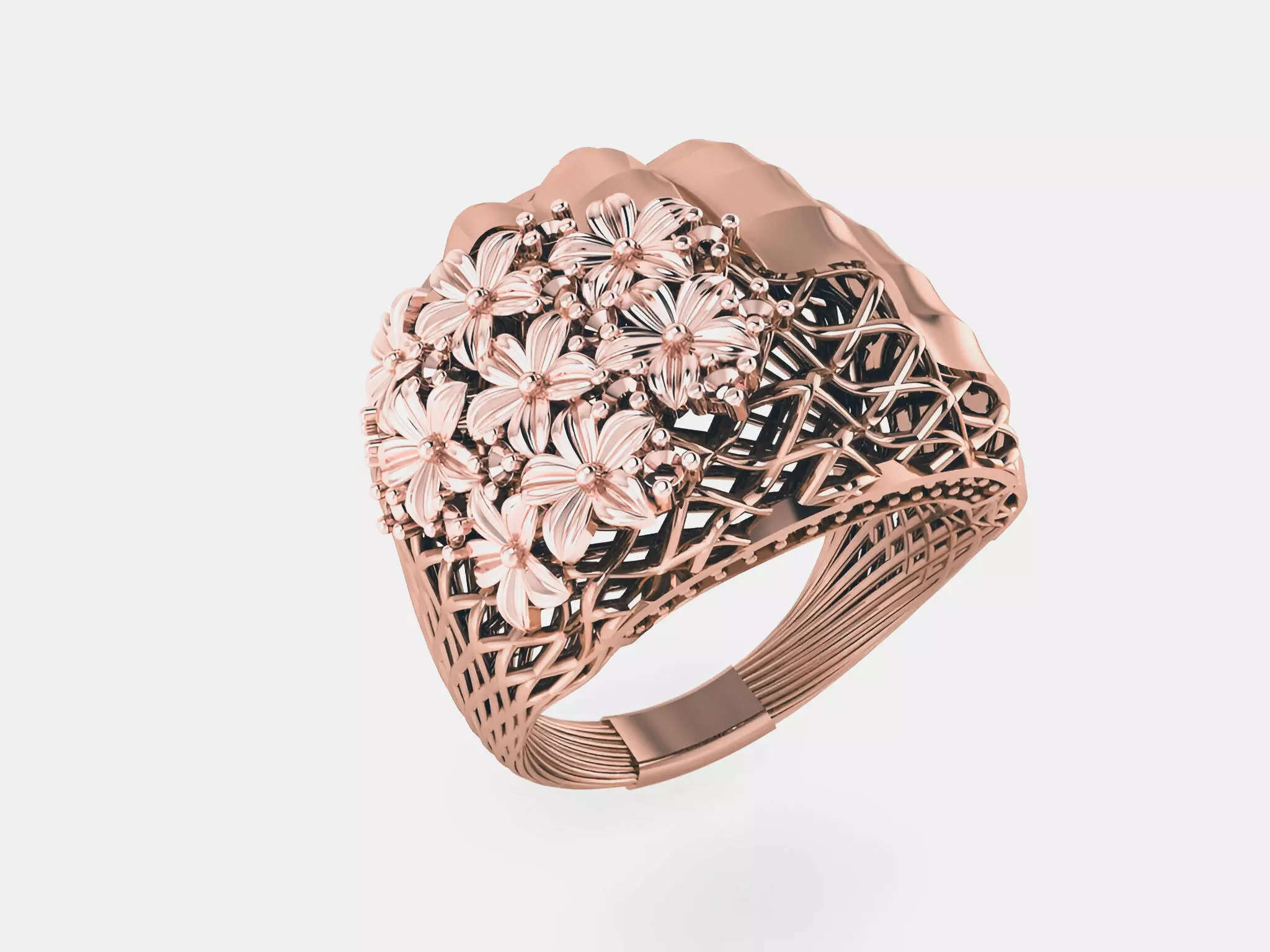 Flower Bookey Wire Mesh Plain gold ring 3D print model_0