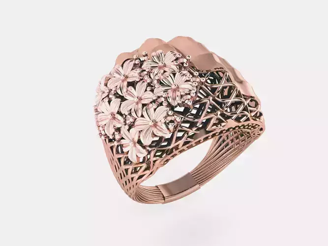 Flower Bookey Wire Mesh Plain gold ring