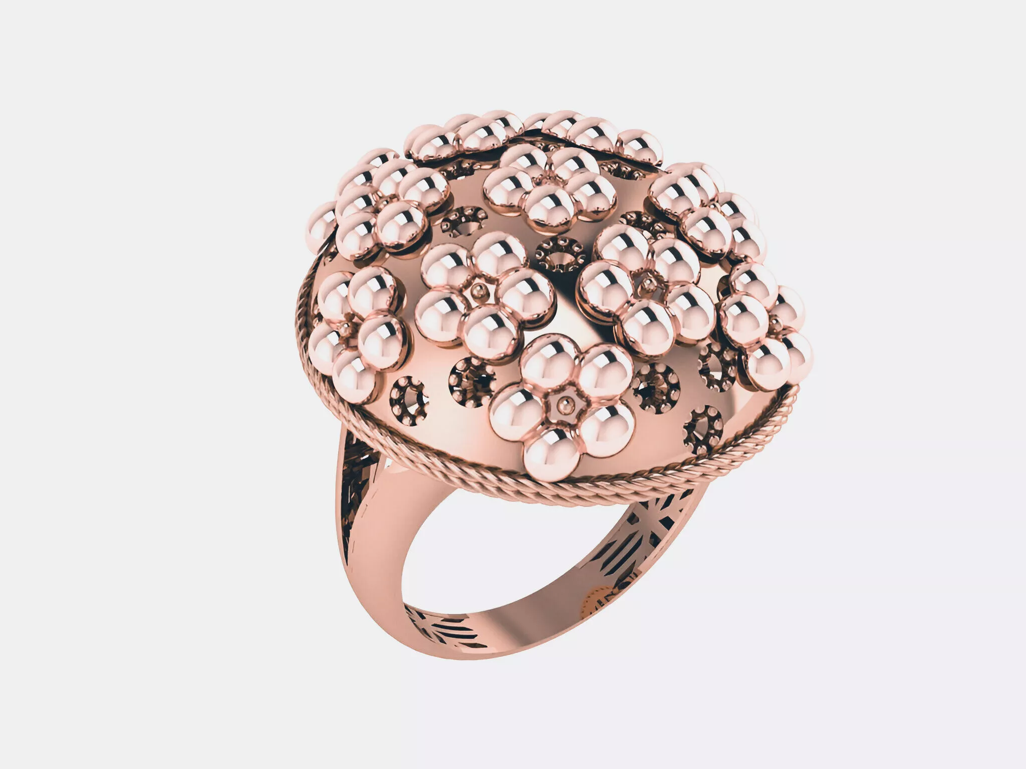 Beads Flower Top Plain gold ring 3D print model
