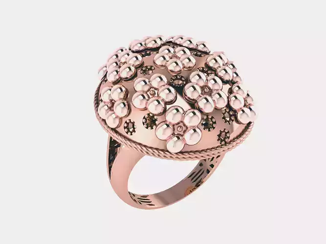 Beads Flower Top Plain gold ring 3D print model