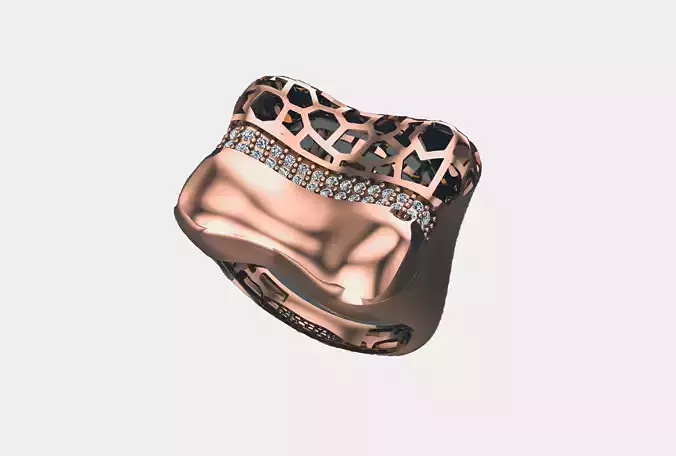 Wire Mesh Diamond Line gold ring