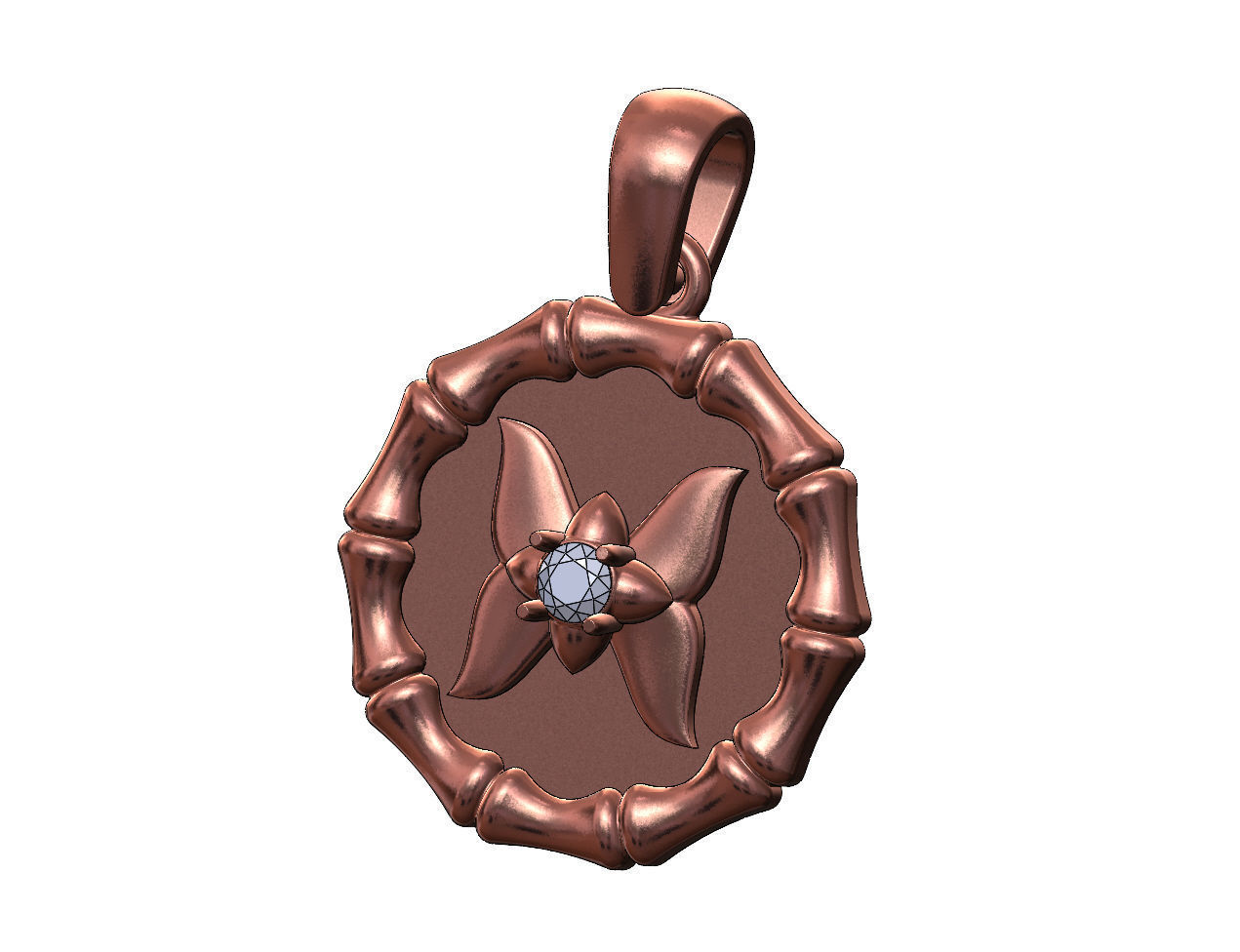 Diamond butterfly bamboo pattern pendant with bail 3D print model_12