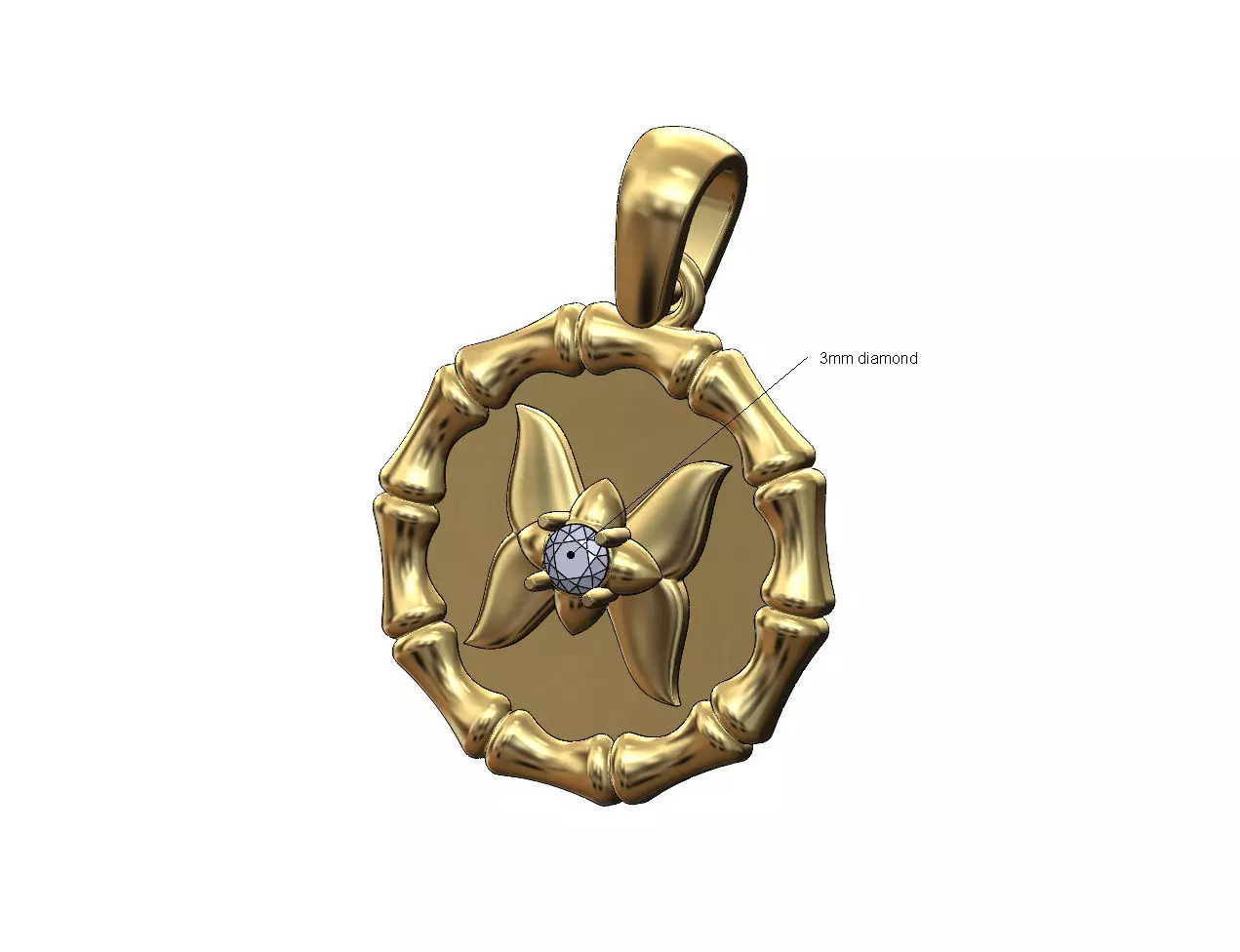 Diamond butterfly bamboo pattern pendant with bail 3D print model_0