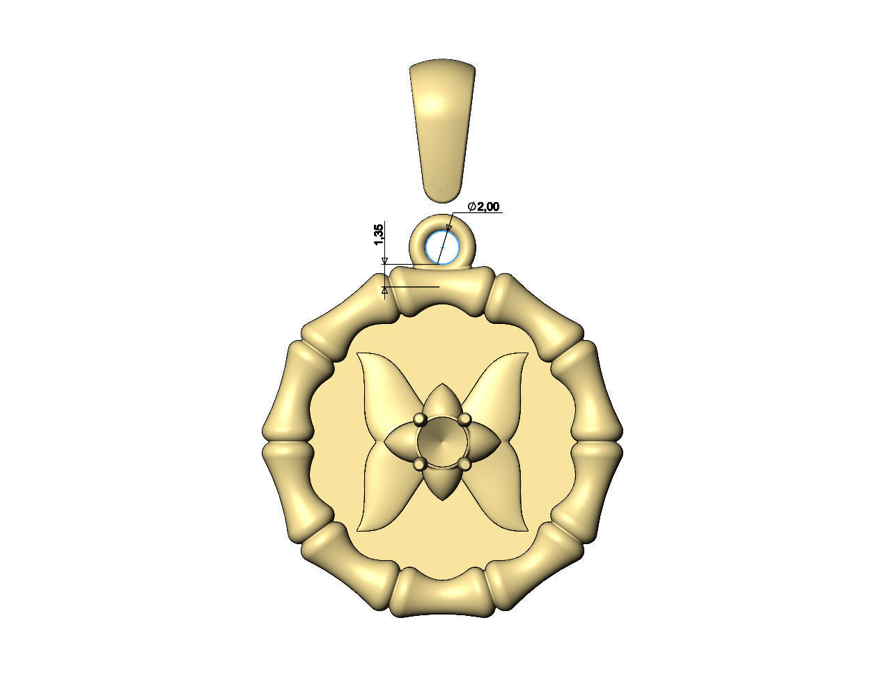 Diamond butterfly bamboo pattern pendant with bail 3D print model_7