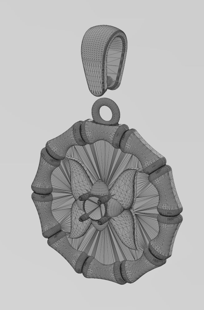 Diamond butterfly bamboo pattern pendant with bail 3D print model_14