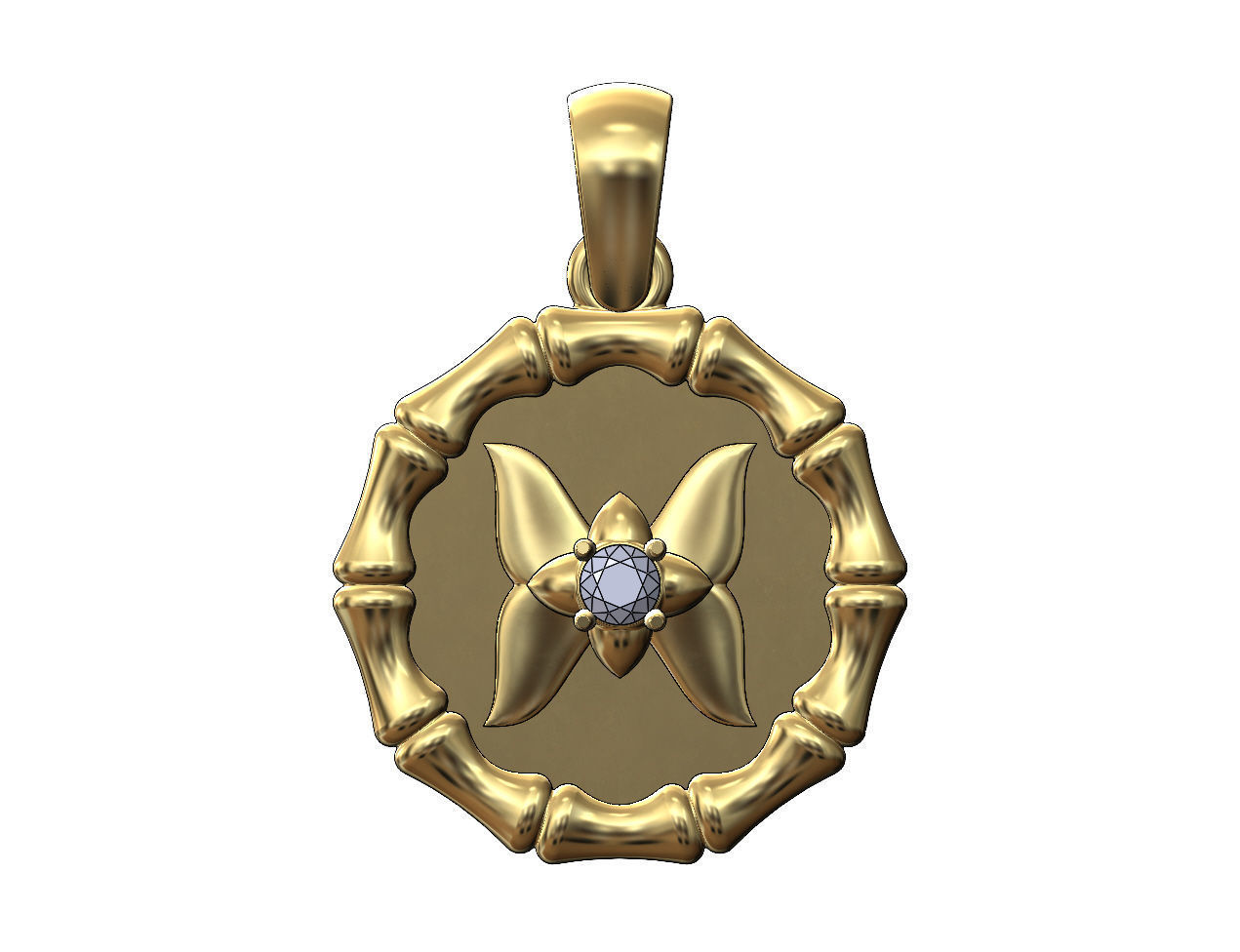 Diamond butterfly bamboo pattern pendant with bail 3D print model_1